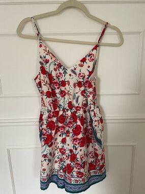 Japna- Floral Spaghetti Strap romper in Red & Teal